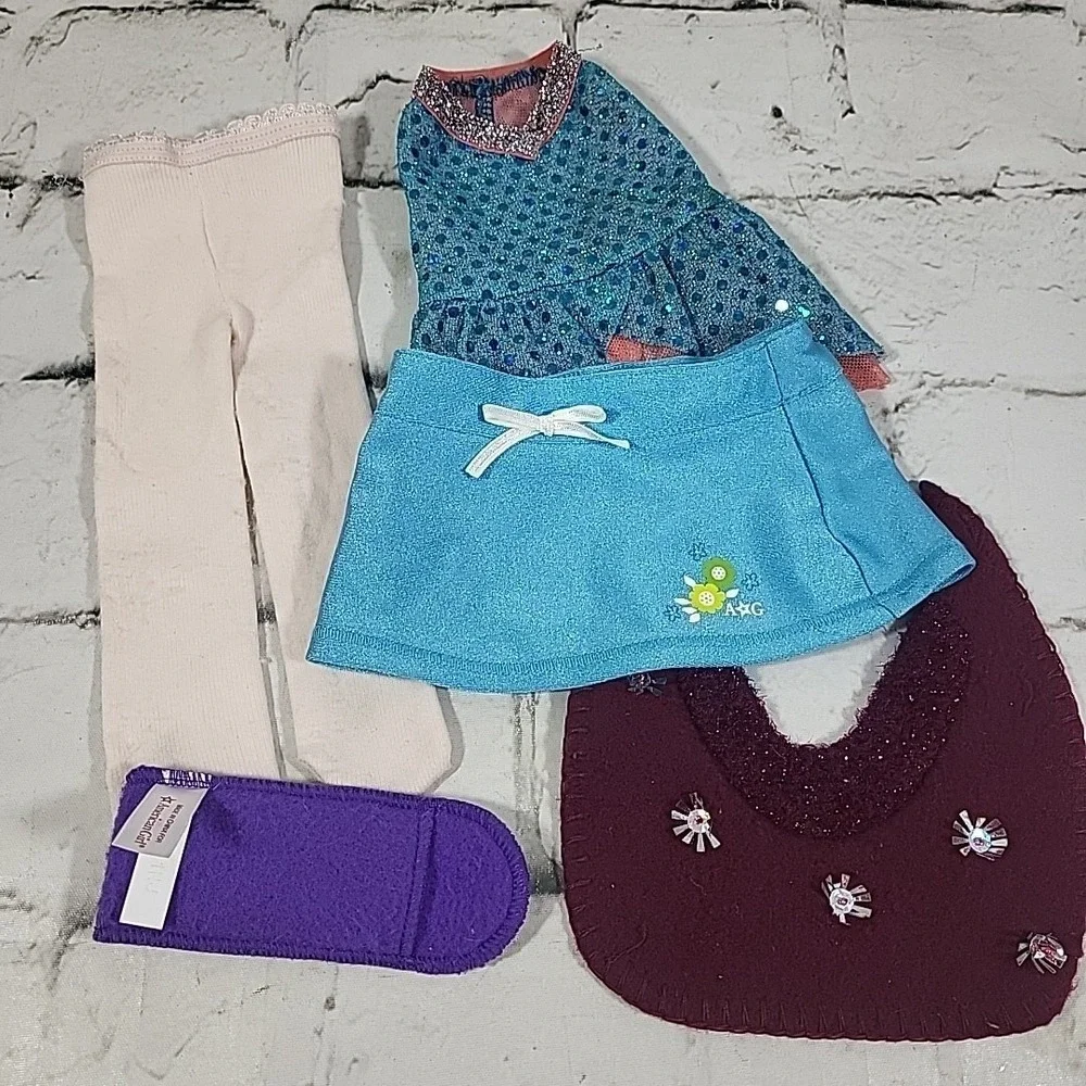 American Girl Doll Clothes Accessories Lot Of 5pcs Skirt Tights Eyeglass Case